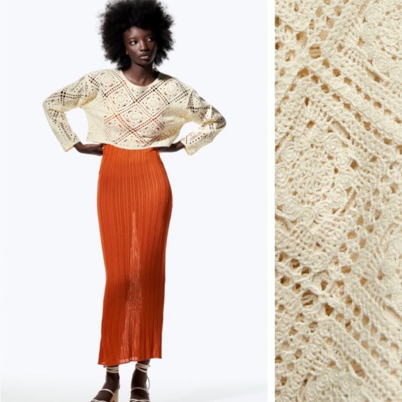 Zara Ecru Crocheted Knit Cropped Sweater - Picture 5 of 12